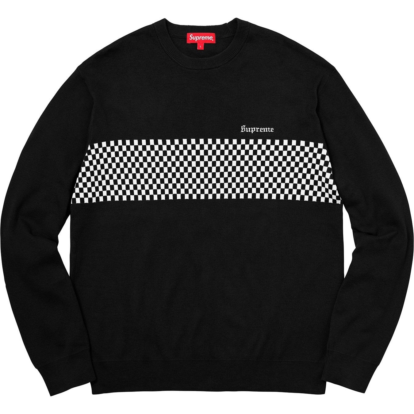 Checkered Panel Crewneck Sweater view 3